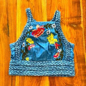 Pilcro Blue Jean Embroidered halter from Anthropologie